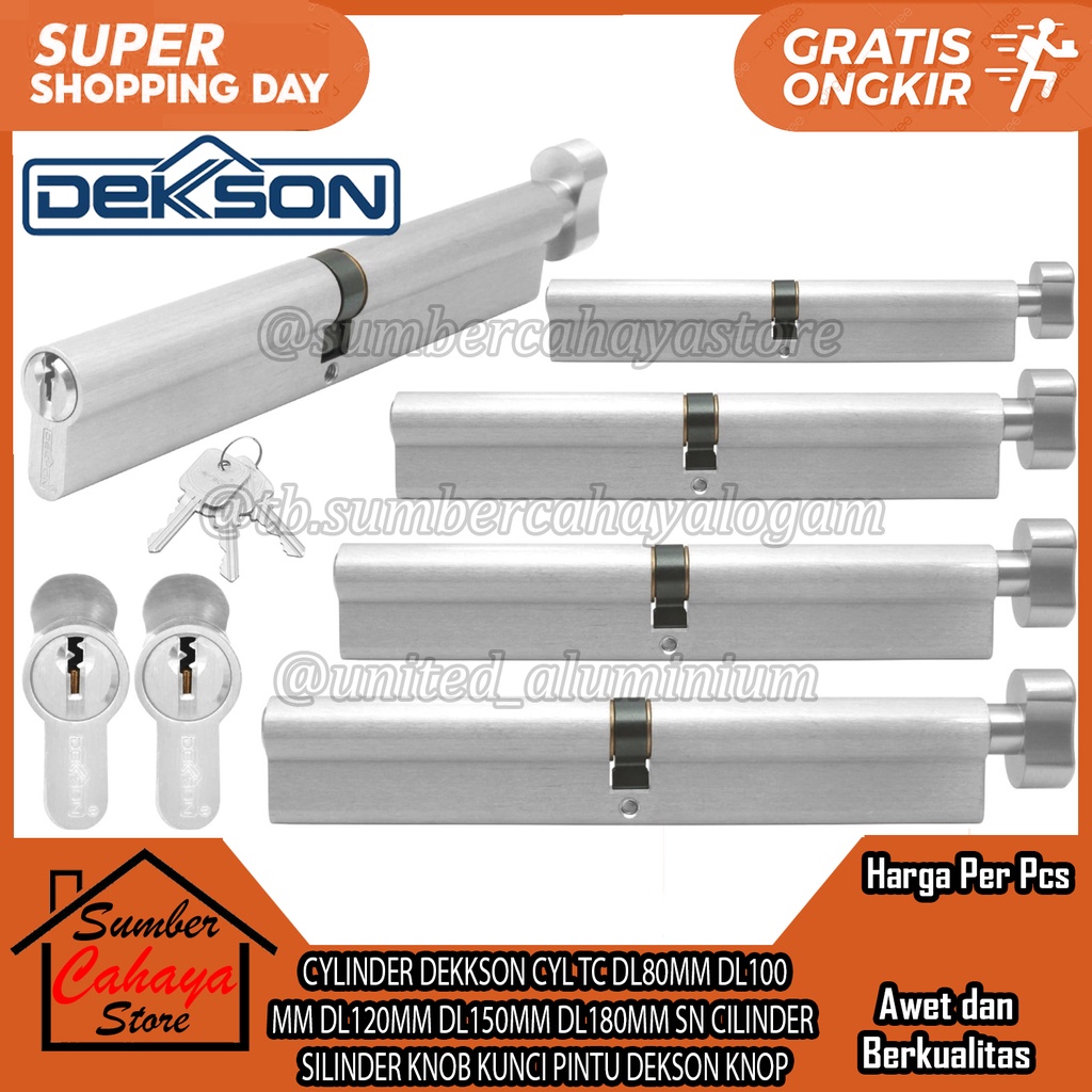 CYLINDER DEKKSON CYL TC DL80MM DL100MM DL120MM DL150MM DL180MM SN KUNCI SILINDER PINTU DOUBLE 10CM D
