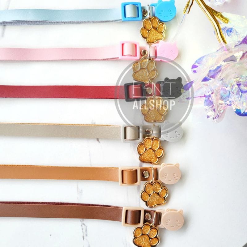 Kalung Kucing / Anjing Kulit Sintetis Kunci Premium Motif Lonceng Kaki