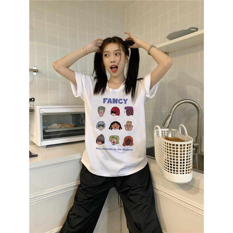 EUNII T-shirt Lengan Pendek Cartoon Rock Boy Korean Style/Kaos Atasan Wanita/Baju Kaus Oversize Wanita/Kaos Wanita