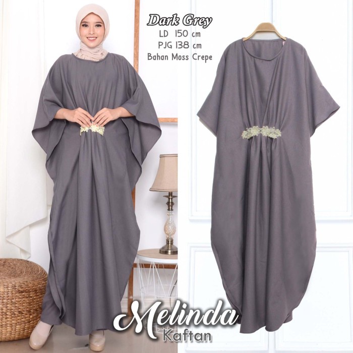 Kaftan Melinda Kaftan Jumbo Bahan Moscrepe - Dark Grey(F5R4) Kaftan Lebaran Kaftan Wanita Kaftan Kon