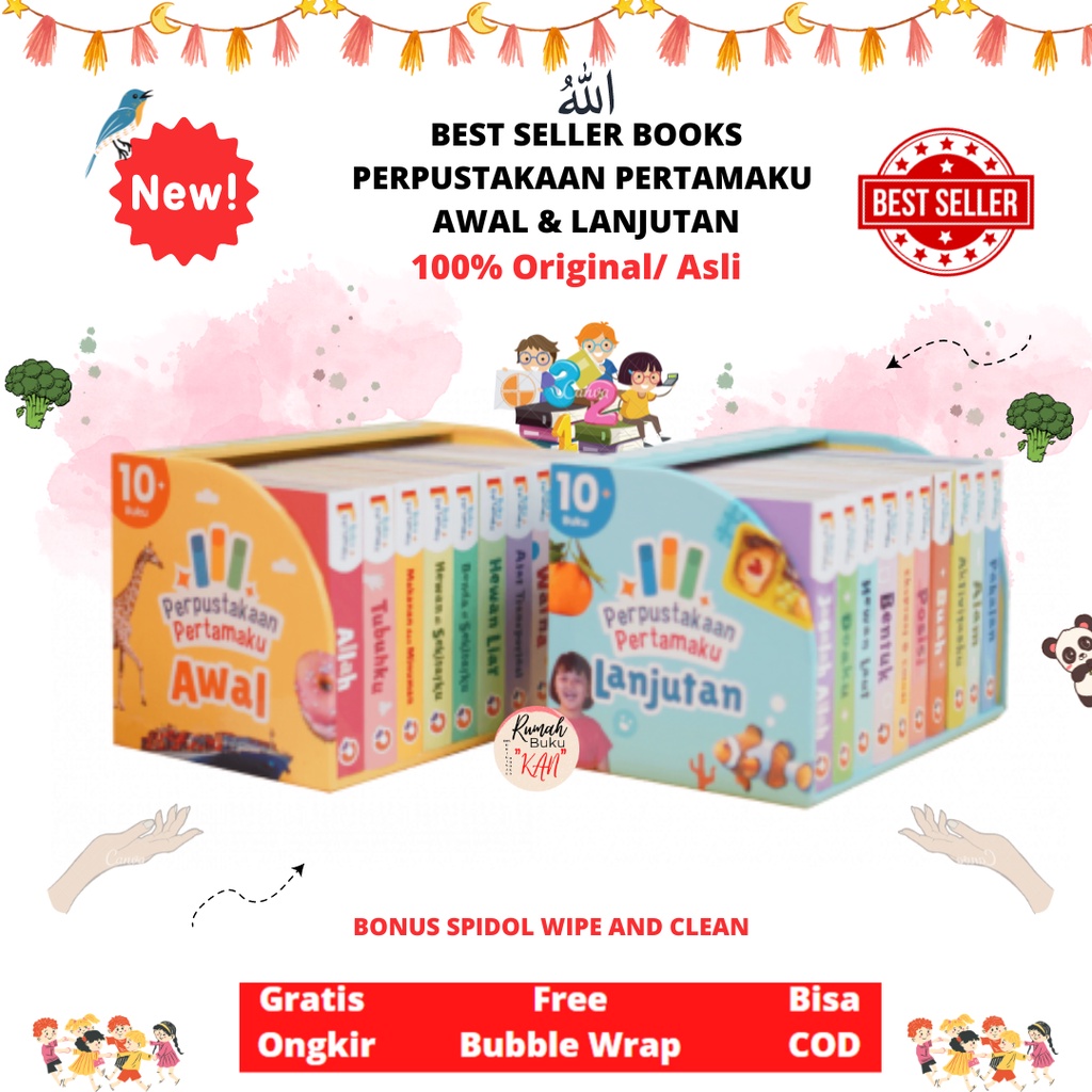 Buku Anak Edukatif – Perpustakaan Pertamaku Awal & Lanjutan (10 Buku) + Spidol Wipe Clean – 100% Ori