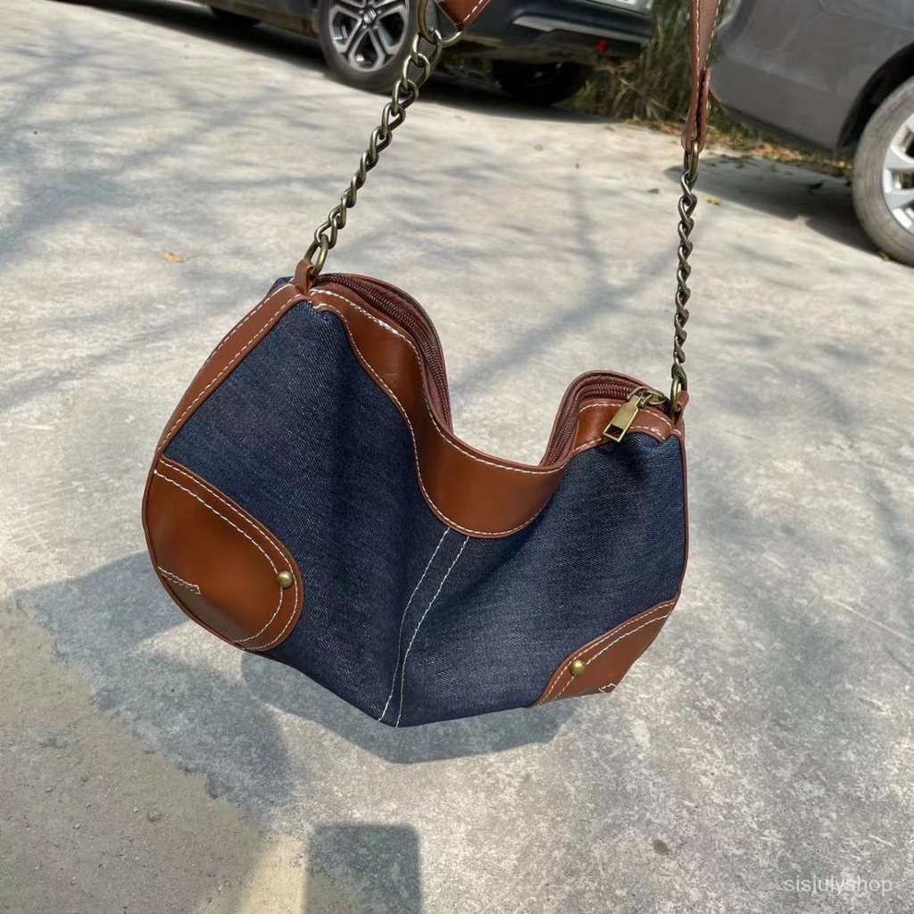 [✅BISA COD] #Sisjuly# Tas ketiak denim vintage baru wanita tas bahu wanita