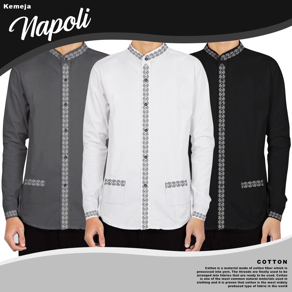 FORTGLASS KOKO NAPOLI KEMEJA POLOS PRIA LENGAN PANJANG SLIMFIT KEMEJA COWOK WARNA PUTIH HITAM