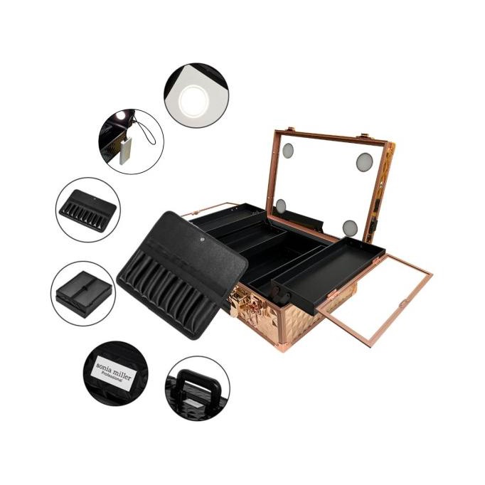 Sonia Miller Beauty Case 133-1 diamond rose gold full mirror led bulbs