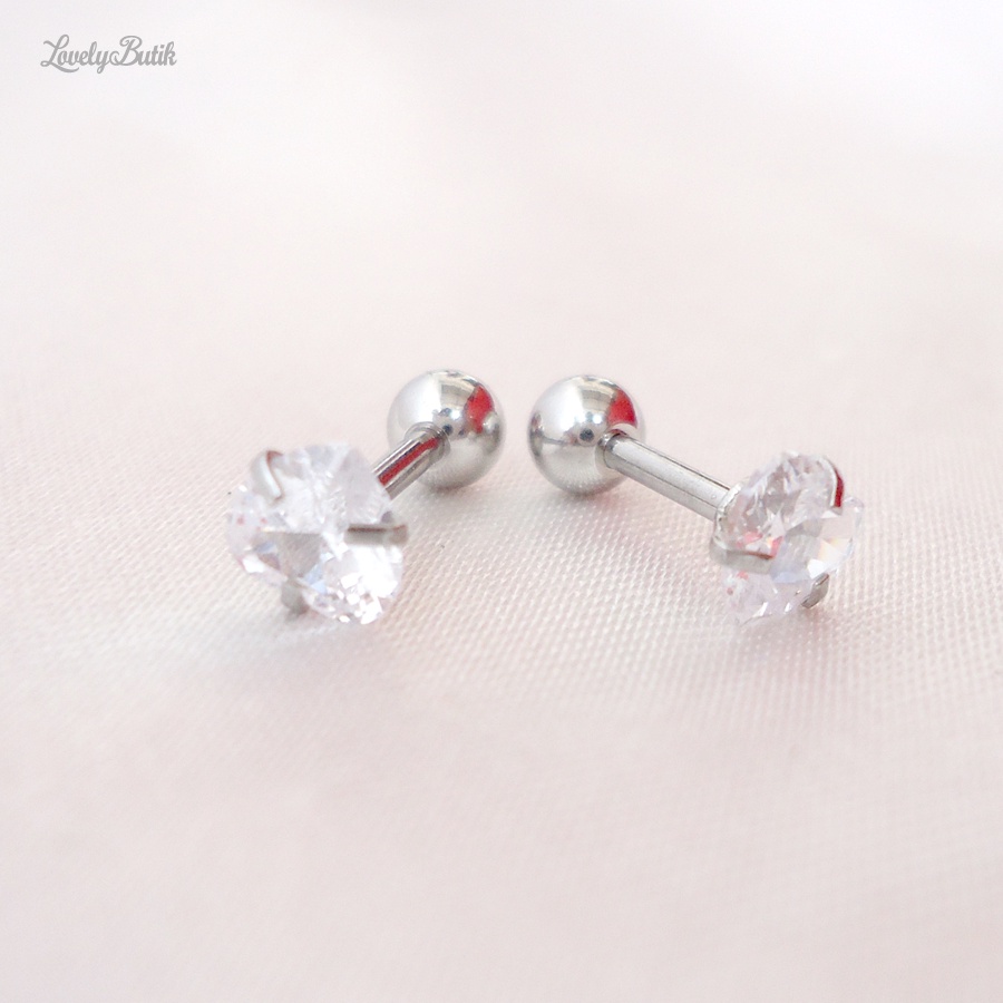 Anting Tindik Titanium Wanita Giwang Korea Model Kristal Hati - Lovelybutik