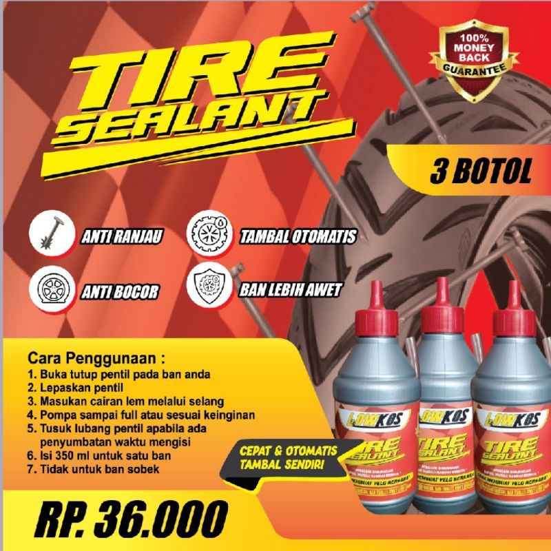 3 BOTOL LOWKOS LEM BAN TUBLES CAIRAN TUBELESS TIRE SEALANT FORMULA TERBAIK
