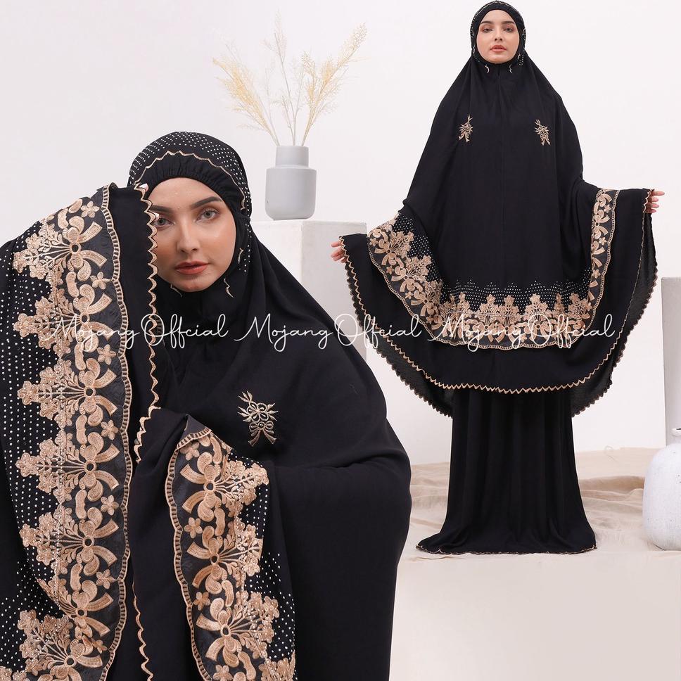 VIRAL Mukena Rayon Premium Anarkali Hitam Bordir Mewah