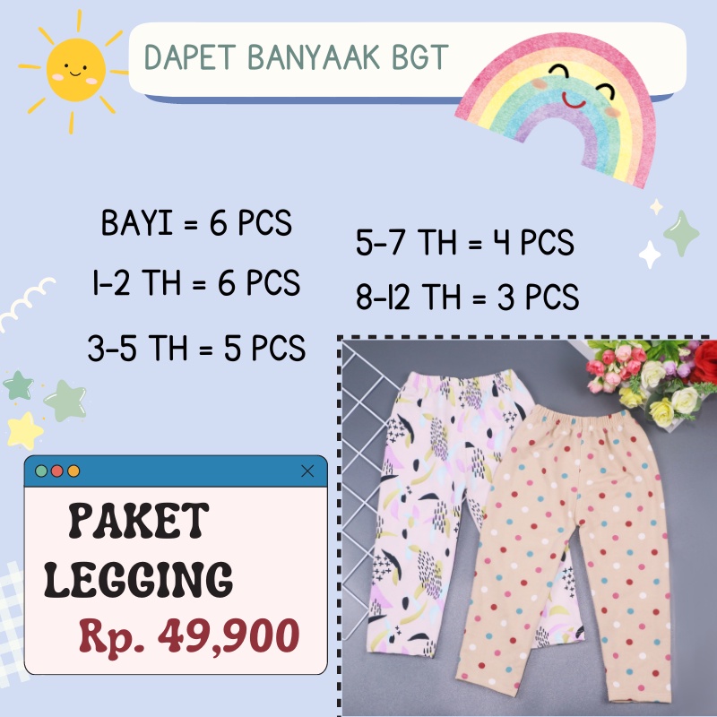 (BELI 6 BAYAR 50 RIBU) Paket Legging Anak Perempuan / Bayi - 12 Tahun TEBUS MURAH BUNDLING HEMAT Lejing Baby Leging Celana Panjang Anak Cewek Babycinnamon