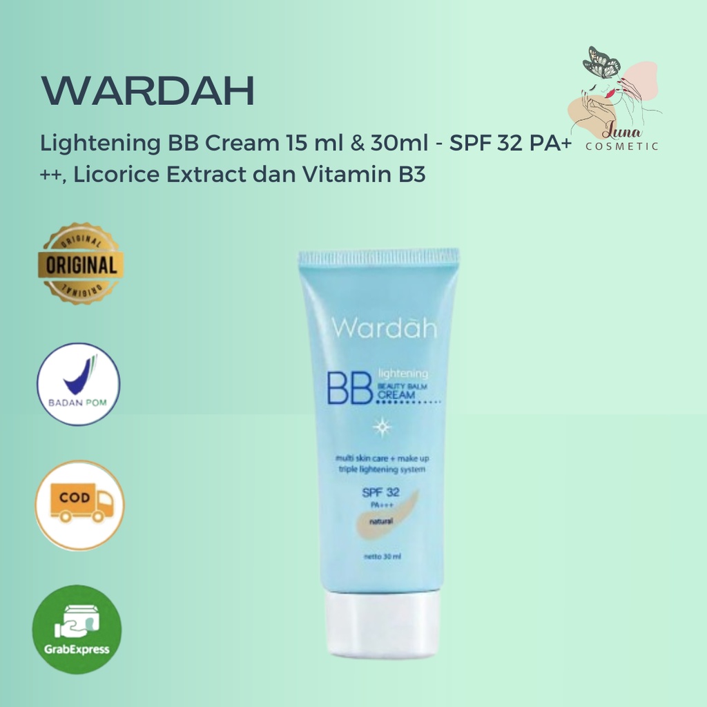 Wardah Lightening BB Cream 15 ml &amp; 30ml - SPF 32 PA+++, Licorice Extract dan Vitamin B3