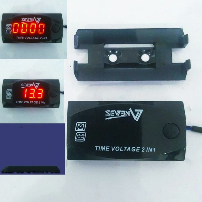 VOLTMETER VOLT METER AKI ACCU 2in1 DIGITAL PLUS JAM SLIM WATERPROOF BLUE RED SEVEN