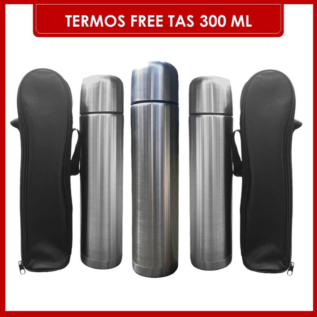 TOKO21GROSIR--TERMOS HIGH GRADE FREE TAS/TERMOS AIR PANAS VACUUM FLASK AIR BOTOL 18/8 STAINLESS STEEL 300ML