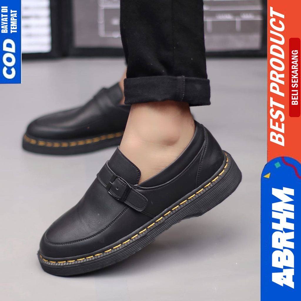 Sepatu Loafers Docmart Formal Pria Kerja Hitam Abraham Delvin