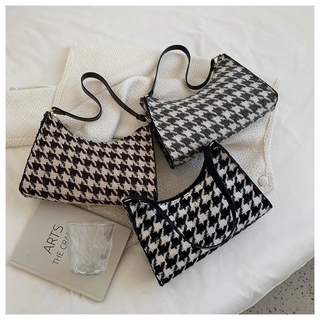 Houndstooth Pattern Baguette Bag Single Shoulder Bag 10075