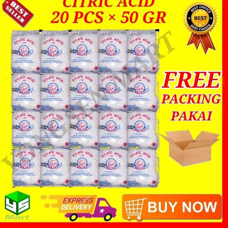 

Pasti Tertarik citric acid cap gajah 50gr @ 20 bungkus asam citrun pemutih pembersih