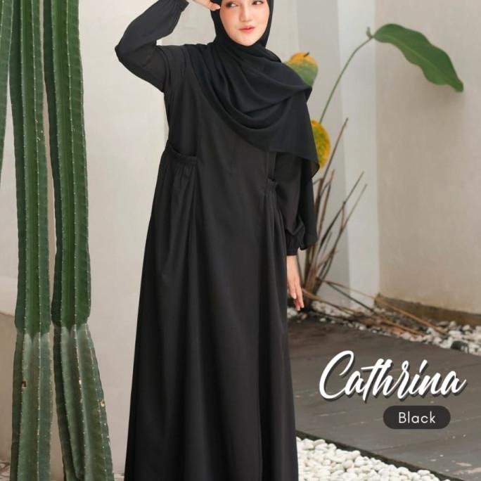 Cathrina Dress ANB Fashion Gamis Polos Manset Karet Cloe Peach