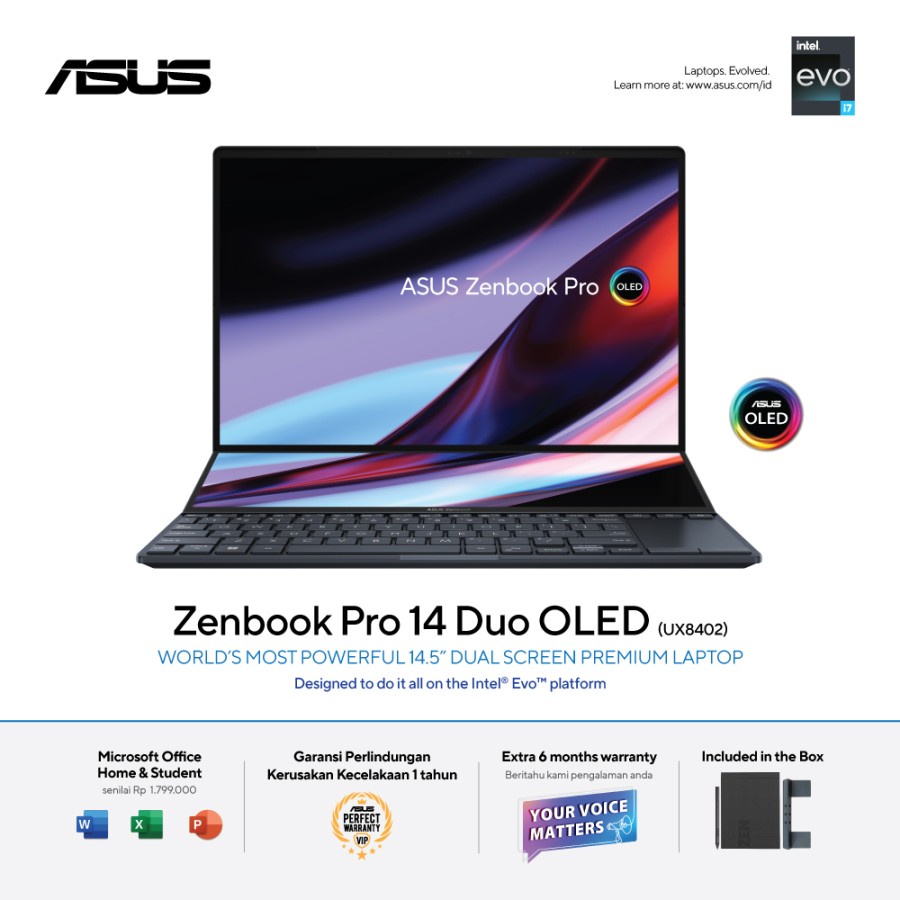 ASUS ZENBOOK PRO 14 DUO OLED UX4802ZA - i7-12700H - 16GB - 512GB SSD - IRIS XE - 14.5&quot;2.8K OLED TOUCH - WIN11 - OFFICE HOME STUDENT