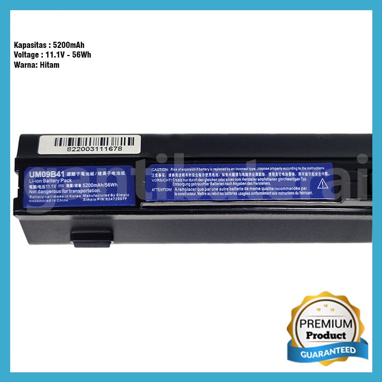 Baterai Acer Aspire One ZA3 ZG8 531 751 531H AO531H UM09B41 UM09A75 UM09A31 UM09A41