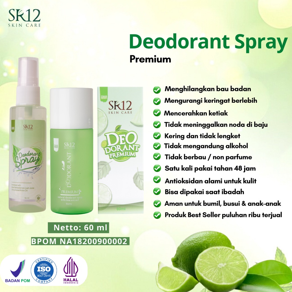 Deodorant Spray SR12 Herbal Ampuh atasi Bau Badan Keringat Berlebih Mencerahkan Ketiak BPOM 60 ml