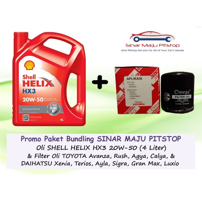 Paket Oli SHELL HELIX HX3 20W-50 & Filter Mobil TOYOTA AVANZA & RUSH ORIGINAL