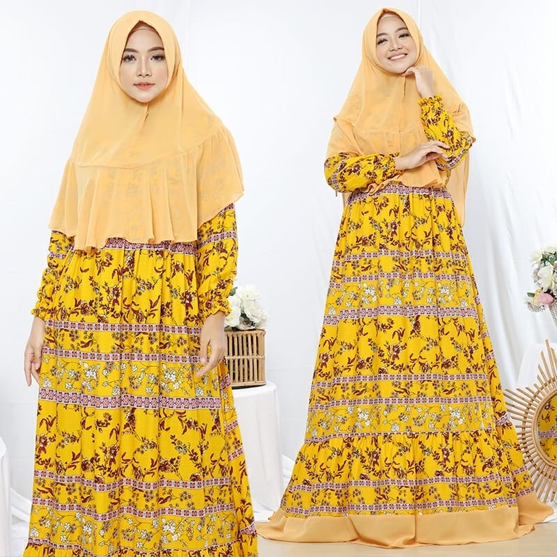 Gamis Maxi Syari Wanita Bahan Katun Rayon + Bergo Syari Jovanka HOPYLOVY