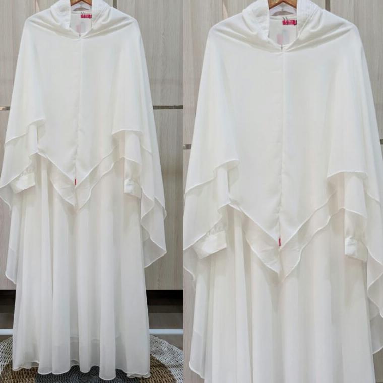 STOK TERBARU gamis ceruty syari babydoll putih set khimar gamis syari muslimah jumbo gamis syari pol