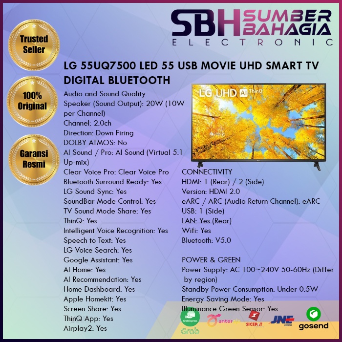 LG 55UQ7500 LED 55 USB MOVIE UHD SMART TV DIGITAL BLUETOOTH (NEW) (KHUSUS BANDUNG)