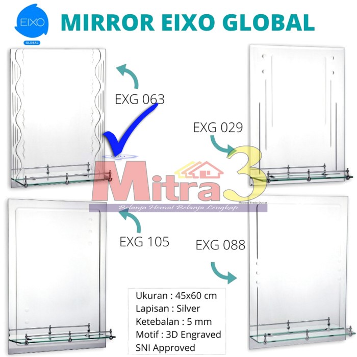 best produk] Cermin Dinding GLOBAL 063 45 x 60 cm Mirror Kaca Rias Kamar Mandi