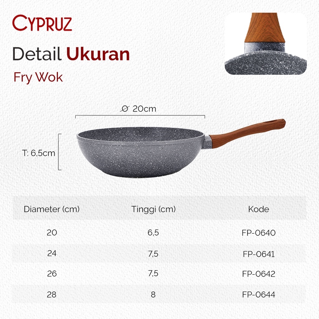 Cypruz Wajan Penggorengan / Fry Wok Marble Grey Series