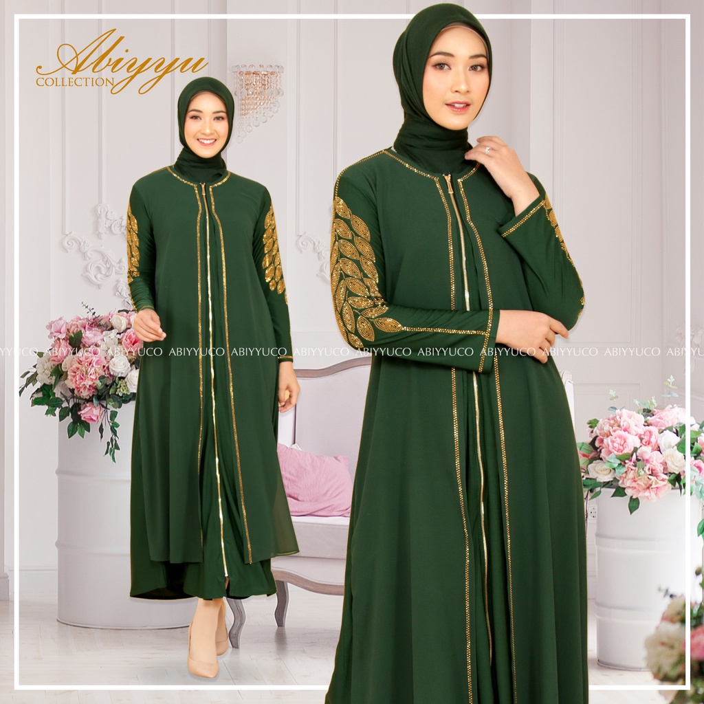 Abiyyuco TA9022 | Abaya Turki Ashanty Busui Gamis Turkey Termewah Hitam, Putih, Warna Warni Terbaru 2023 Turky Resleting Depan