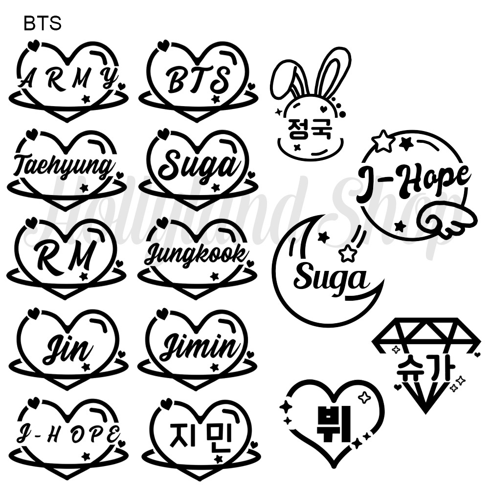 

Sticker Cutting BTS Bangtan Member Nama Hangeul Lightstick (2pcs) Unofficial