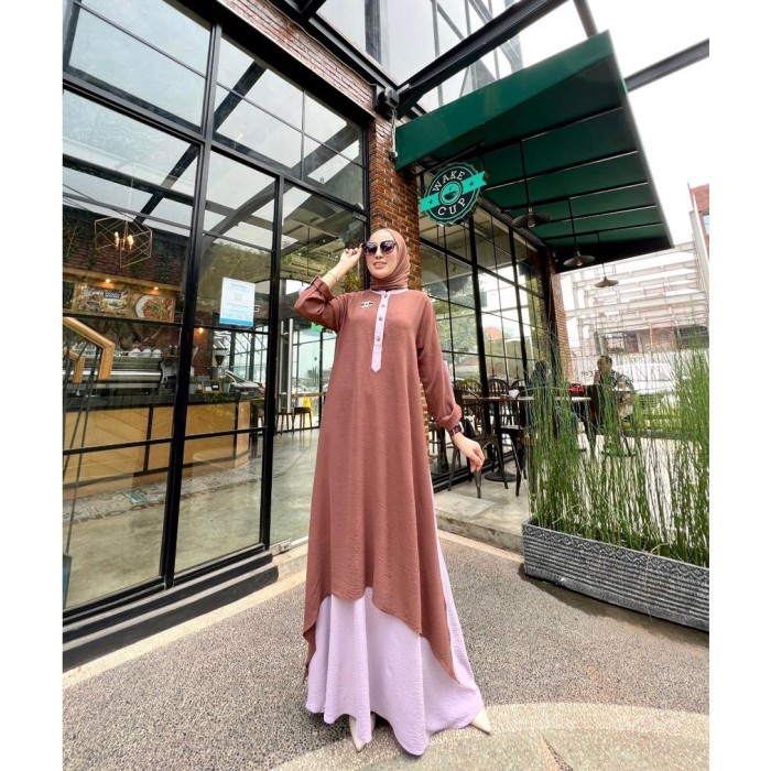 

Terlaris Cutting Terjangkau Zahira1808 Gamis Atiqah Bahan Aiir Flow Krinkle Gamis