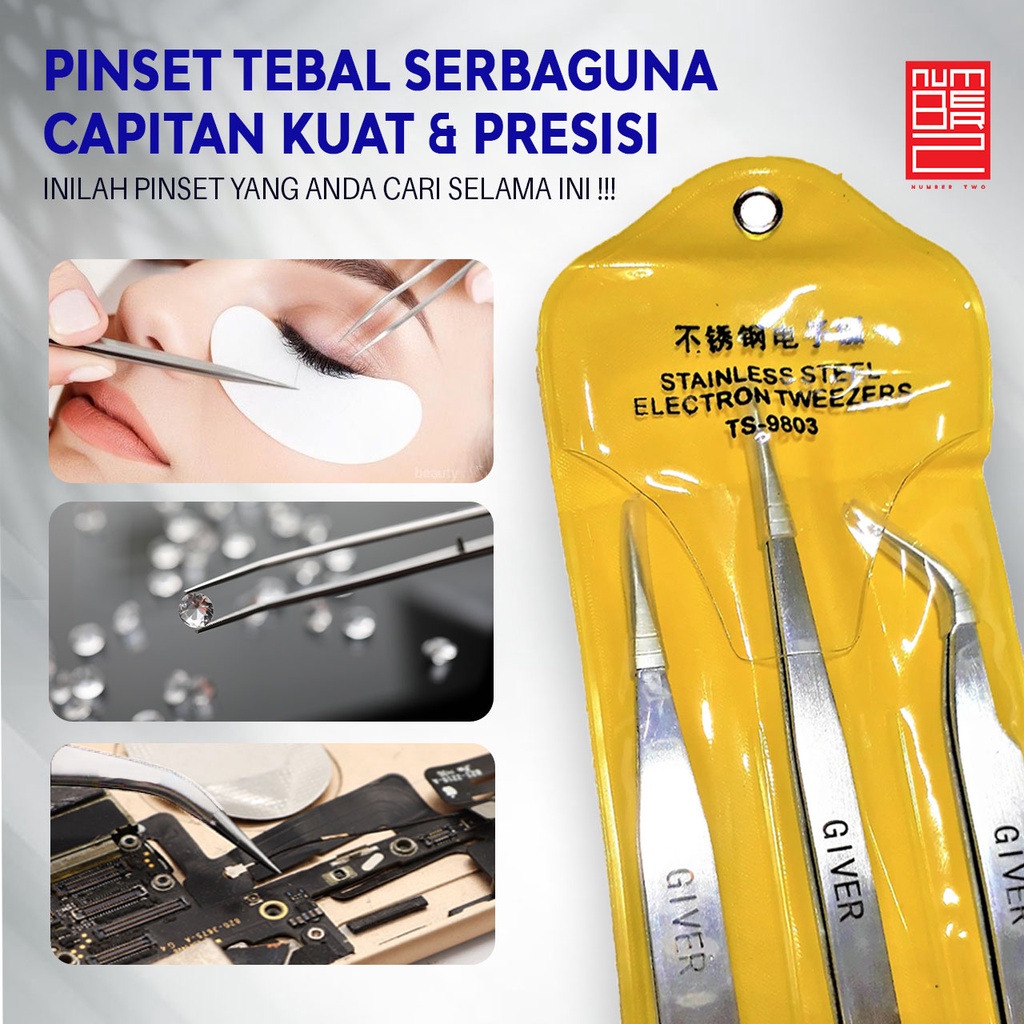 Pinset giver 1 set lengkap panjang lurus bengkok lengkung runcing lancip tebal stainless medis bulu mata eyelash extension pencabut komedo bulu walet hp elektronik