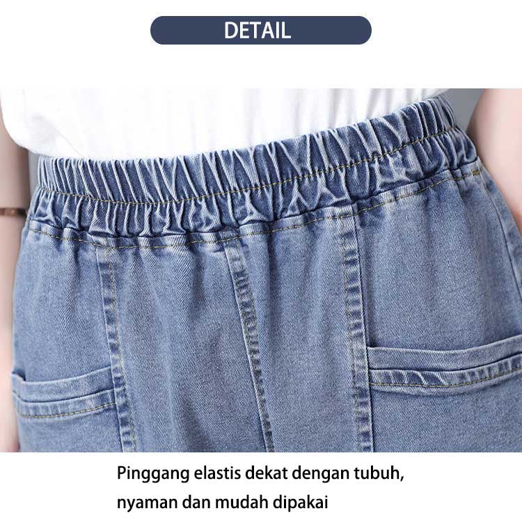 Anya Jeans Rubber Waist Saku Double Pocket Korean Style Highwaist Boyfriend