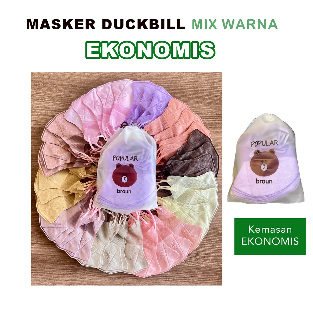 [BEC] MASKER DUCKBILL 50 Pcs MASKER DUCKBIL 3PLY MIRIP SENSI MIX WARNA WARNI PUTIH DAN HITAM FACE MASK EARLOOP MEREK BEC HOUSE-Ekonomis-Mix 3Ply