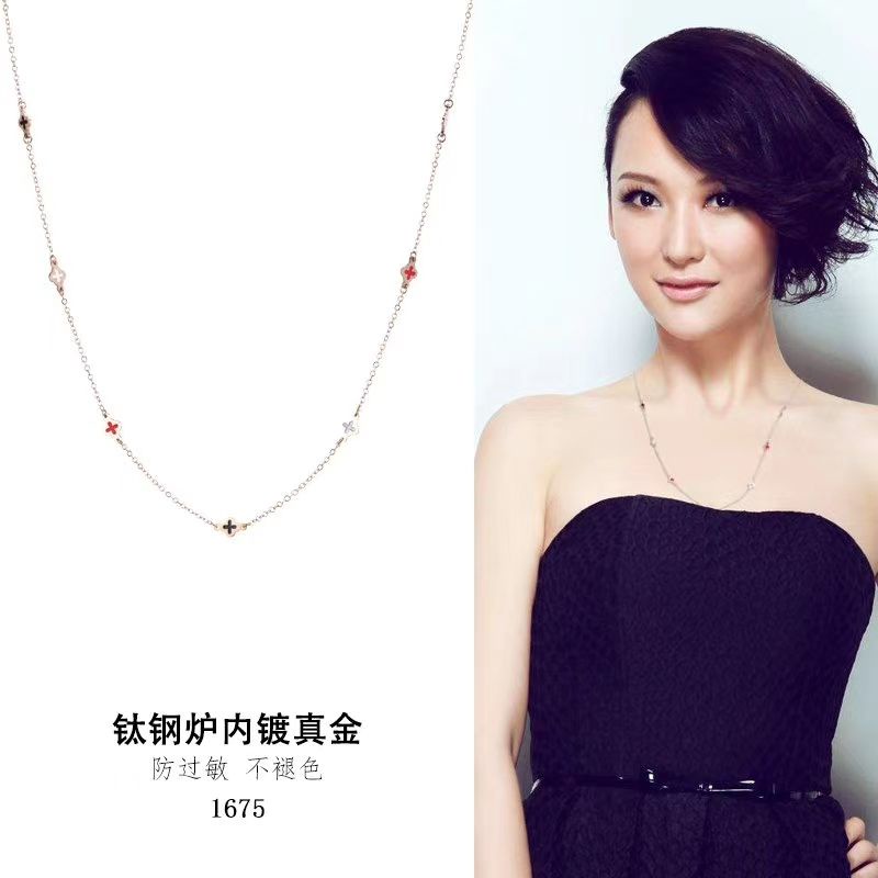 kalung mewah model korea clover + box anti karat