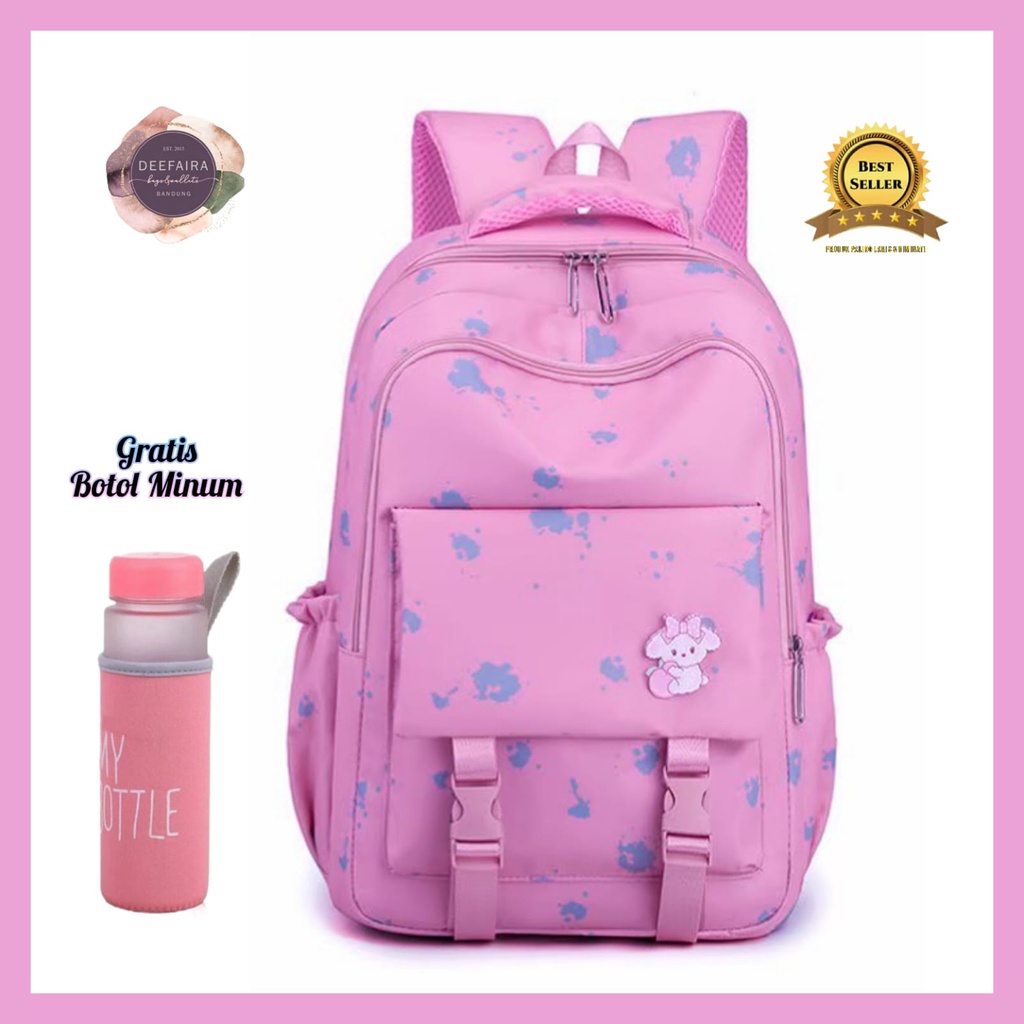 Tas Ransel Anak Perempuan Model Cat Pin Pita Gratis Botol Minum Untuk Sd Smp Sma