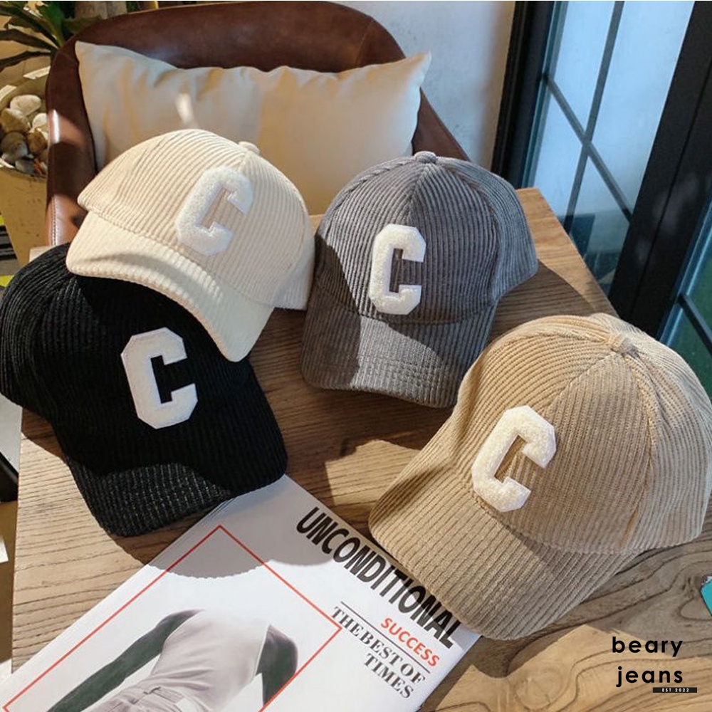 BEARYJEANS Baseball Cap Topi Korduroi Bisbol Huruf C Bahan Corduroy Snapback Hip-Hop Premium Import - BJ056