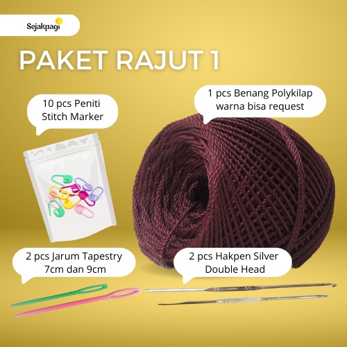 Paket Rajut Untuk Pemula Kit Rajut Set Rajut Alat rajut + 5 Gulung Benang