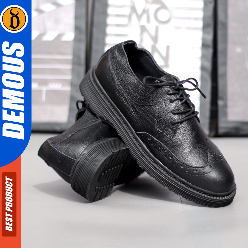 DEMOUS Akechi - Sepatu Formal Pantofel Docmart Kulit Asli Kerja Pria