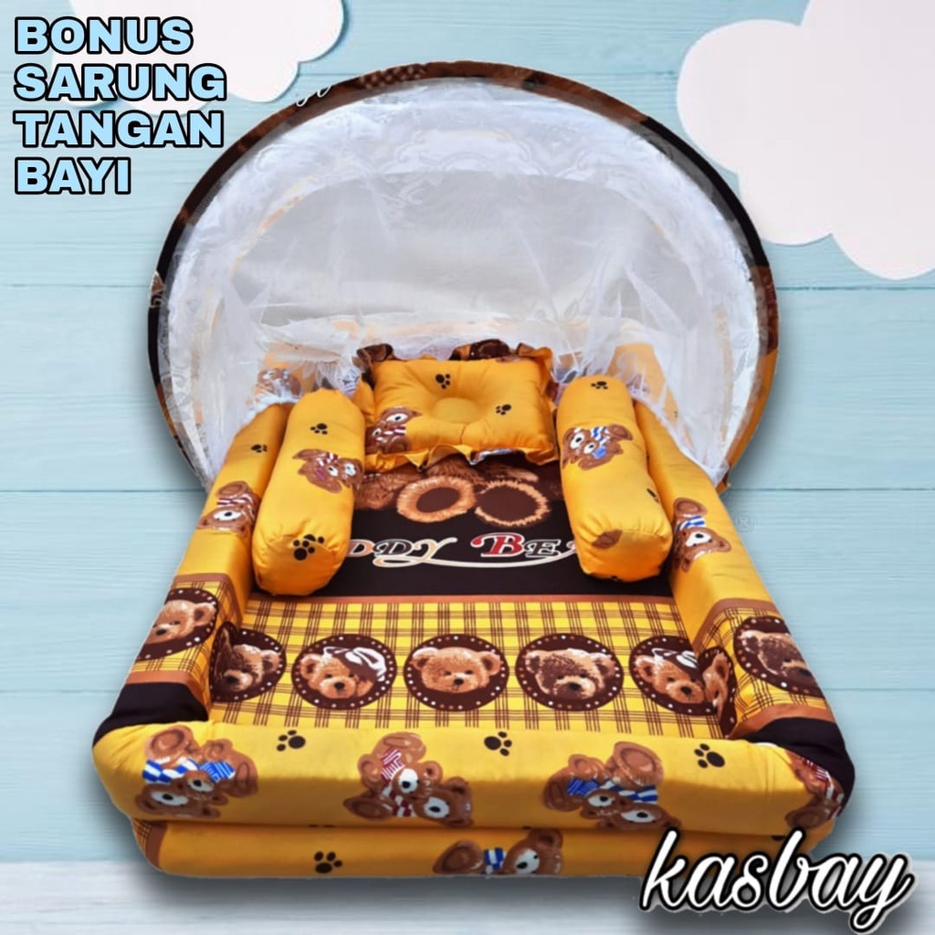 Kasur Bayi Kelambu Set Lengkap Bantal Guling + Bonus Sarung Tangan Bayi Dan Tas Mika TERBARU