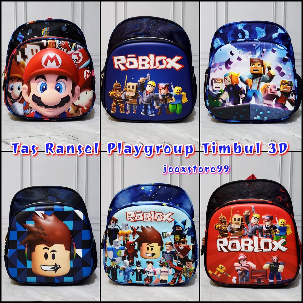 Tas Sekolah Ransel Anak Paud dan Playgroup Motif Timbul 3D Gambar Dino Backpack Anak Laki - Laki Tas Import