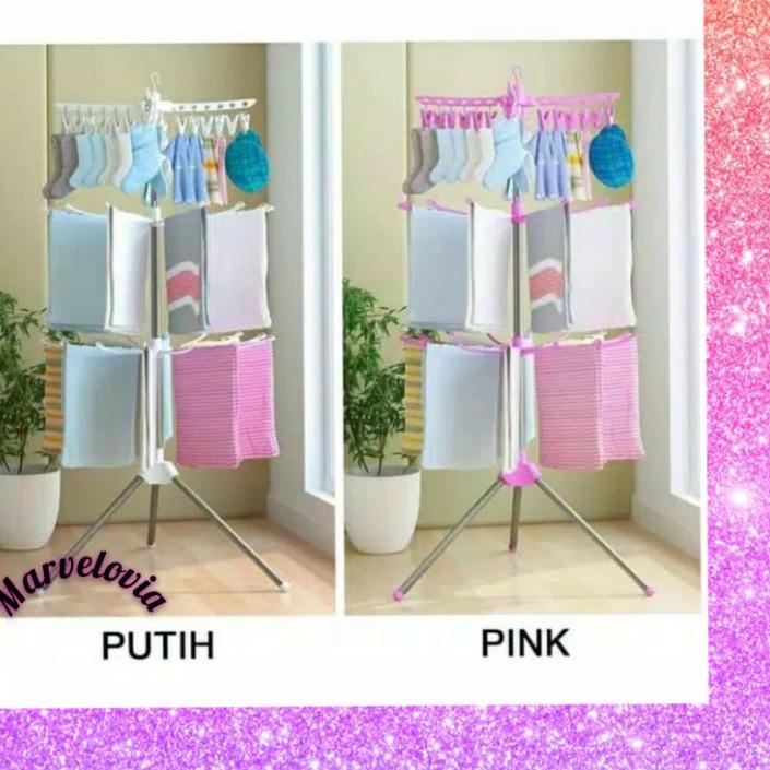 ♠ JEMURAN MENARA BAJU BAYI SUSUN 3 TRIPOD DENGAN HANGER ROTASI ❉