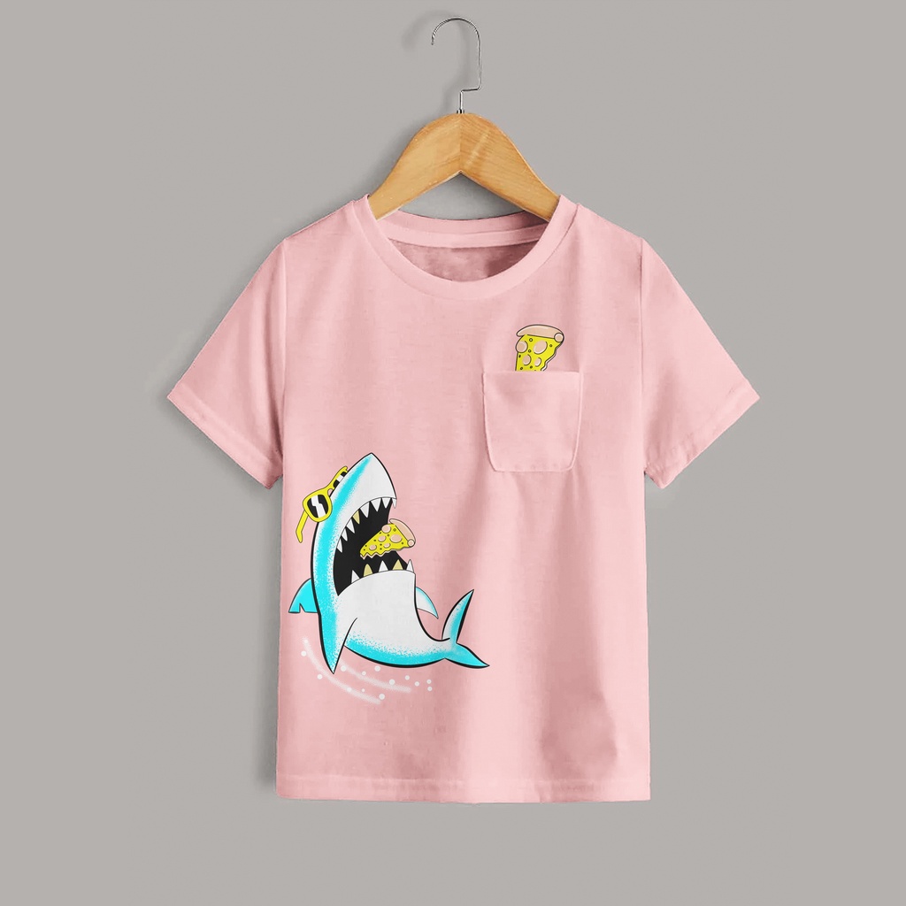 Kaos Pocket Anak Pizza Shark Atasan Perempuan Dan Laki Laki