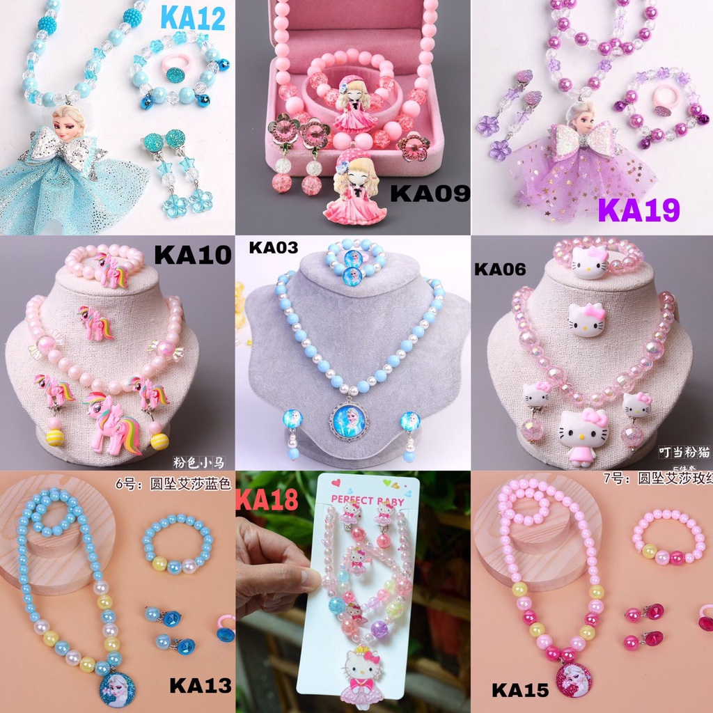 Imported Premium Anak-anak Perhiasan Set Gelang Mutiara Kalung Anting Cincin