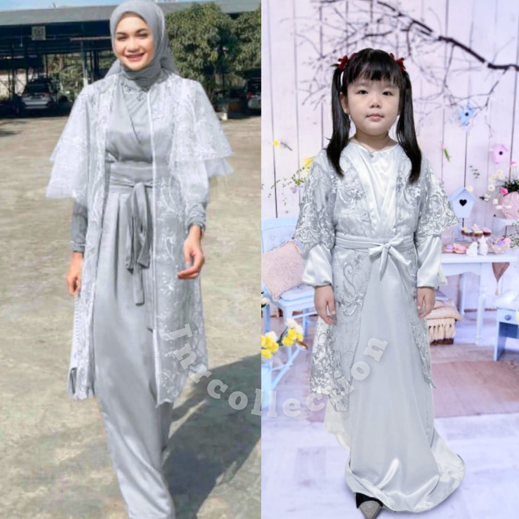 DRESS + OUTER BRUKAT MODEL KIMONO PREMIUM MEWAH GAMIS COUPLE IBU DAN ANAK REMAJA KONDANGAN PESTA TERBARU