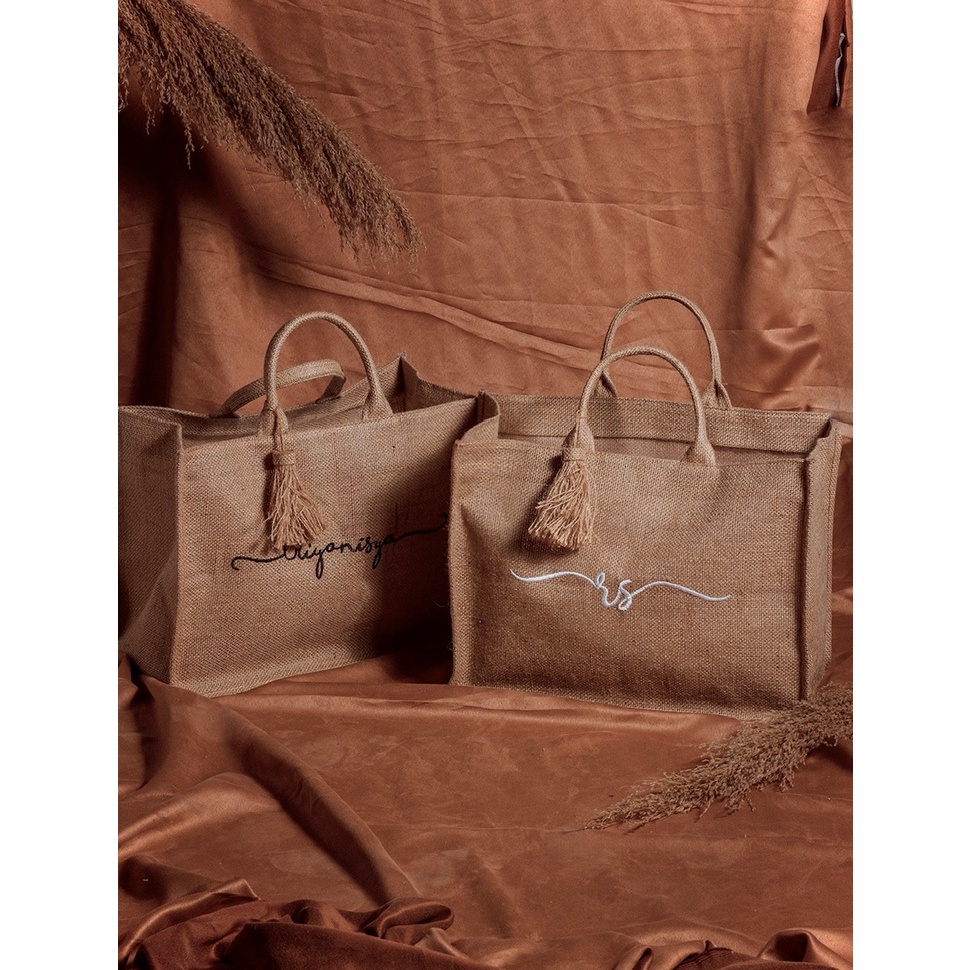 Souvenir Hampers Goodie Bag Hadiah Kado Tas Karung Goni Large Rumbai Handmade - Custom Bordir Nama