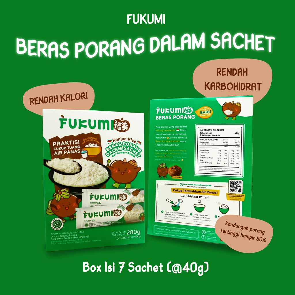 

Fukumi Nasi Beras Porang Instan Diet / diabetes Siap Saji konyaku shirataki SACHET BOX A4