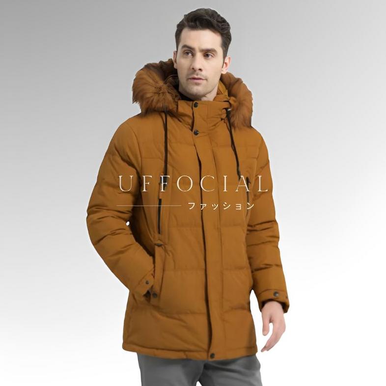 Jaket winter pria tebal musim dingin kerah bulu korean style