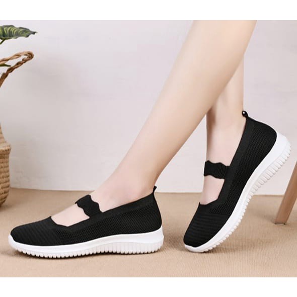 SHOEGALLERY KHAKI LV0143 &quot;FREE BOX&quot; Sepatu Slip On Wanita Motif Zigzag Polos Slop Import Fashion