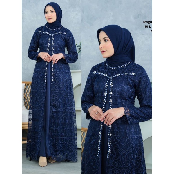 Naura Dress Elegan Kombinasi Satin Payet M-XXL